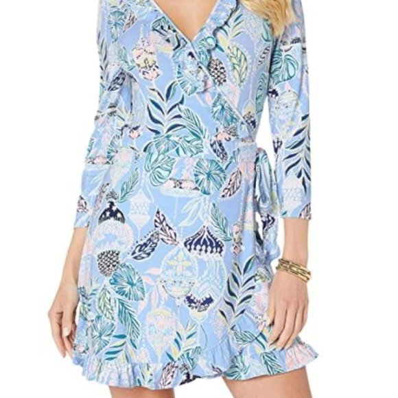 Lilly Pulitzer Pants - LILLY PULITZER Jessalynne Wrap Romper Blue Peri Lapis Lanterns